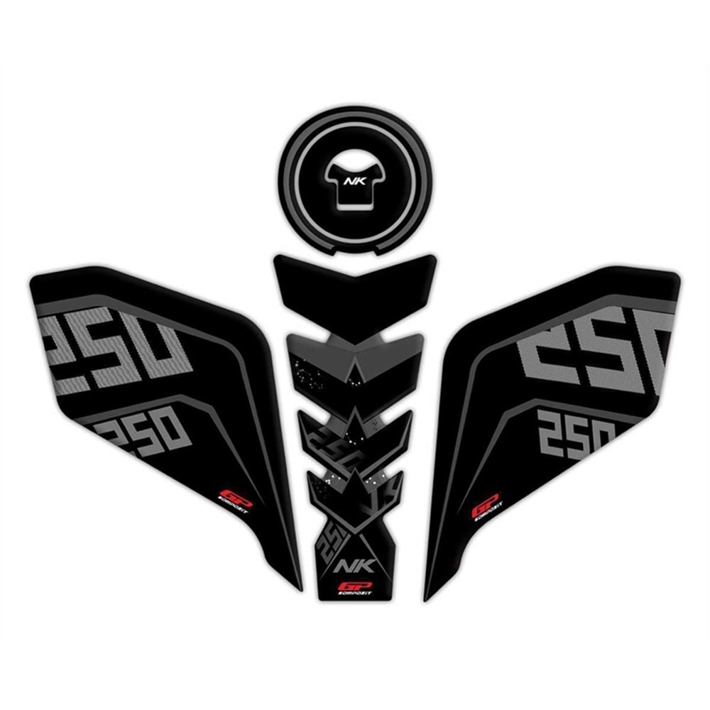 GP KOMPOZİT CF MOTO 250 NK 2018-2022 UYUMLU TANK PAD SETİ SİYAH